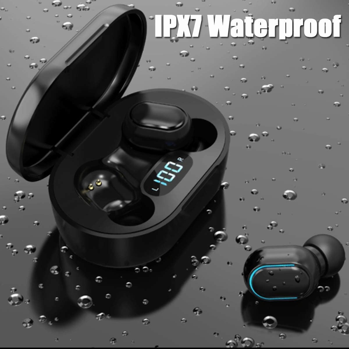Wireless Headphones, True Wireless Earbuds with Led Display Charging Case, HD HiFi Stereo, Smart Control, Built-in Mic, IPX7 Waterproof Bluetooth Earphones for Andriod/iOS