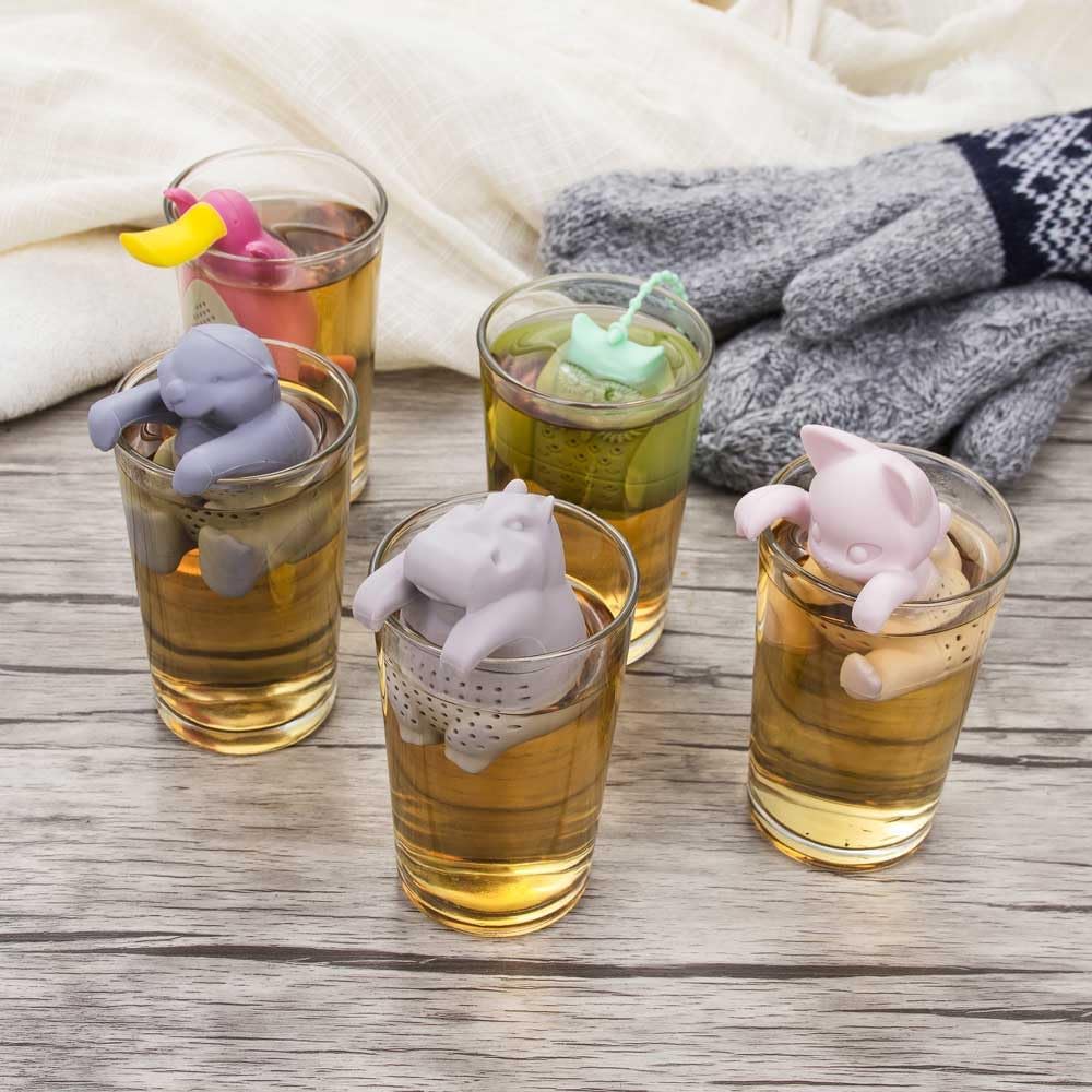 Tea Infuser for Loose Leaf Tea-leaves - ParTea Pack Silicone Strainer Animals, A Fun and Ideal Gift for Friends, and Family, 5-Pack Loose Leaf Steeper Set in Soft Multi-Color Designs