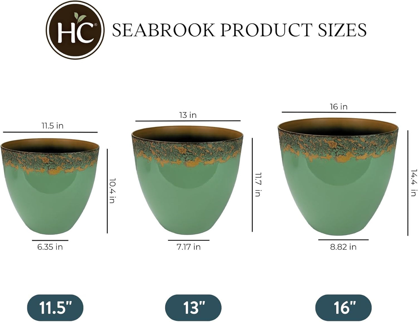 The HC Companies 13 Inch Seabrook Decorative Round Planter - Lightweight Premium Resin Plant Pot with a Ceramic Look for Indoor Outdoor Use, Seafoam