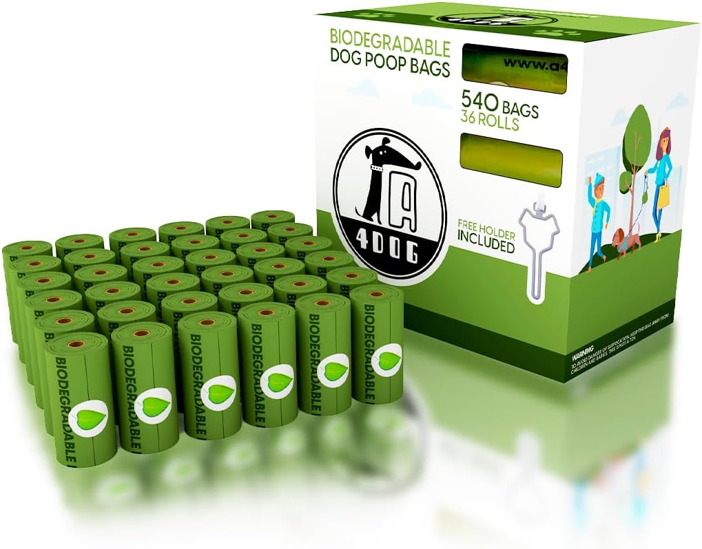 A4DOG Biodegradable Poop Bags for Dogs - 540 Counts Extra Thick, Leak-Proof Dog Poop Bags Rolls, Compostable, Unscented Dog Stuff, Puppy Essentials - 36 Rolls