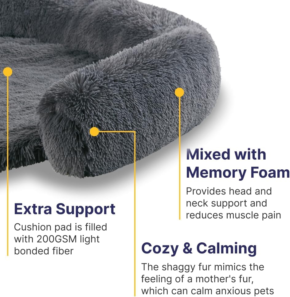 Codi Calming Dog Bed for Couch – Anti-Anxiety Sofa Protector Mat for Large Dogs, 41''x37''x6'', Machine Washable, Fluffy & Cozy with Non-Slip Bottom, Dark Grey