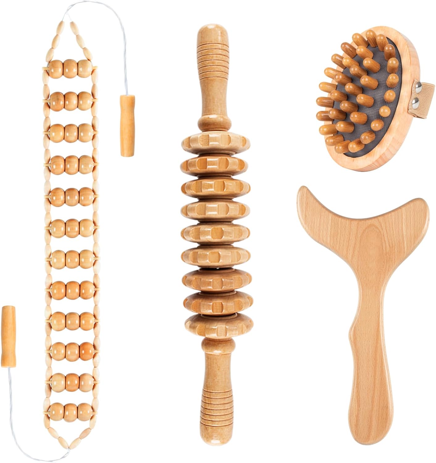 Wood Therapy Massage Tools, 4 in 1 Lymphatic Drainage Massager Body Sculpting Tools, Professional Maderoterapia Kit Cellulite Massager for Body Contouring,Relief Muscle