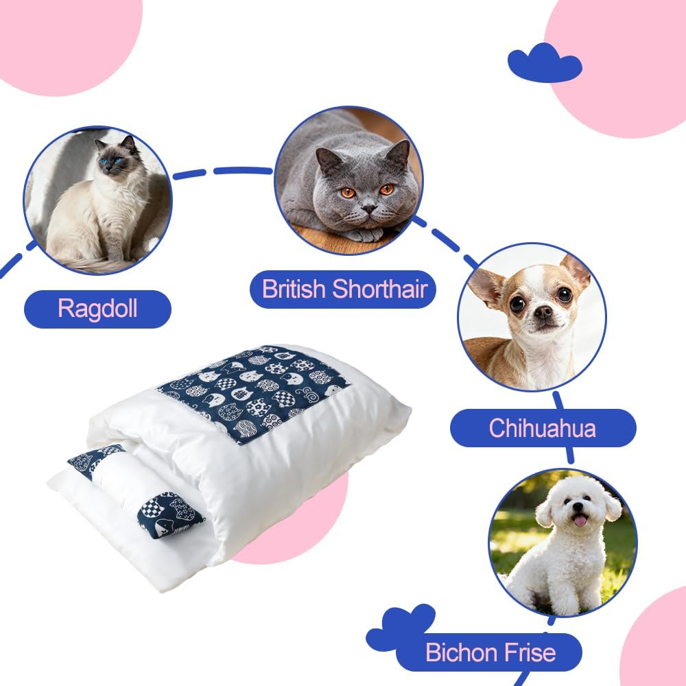 Cat Sleeping Bag, Washable Cozy & Soft Warming Cat Bed 360°Wrap Pet Snuggle Sack Pouch with Pillow for Indoor Cats Dogs