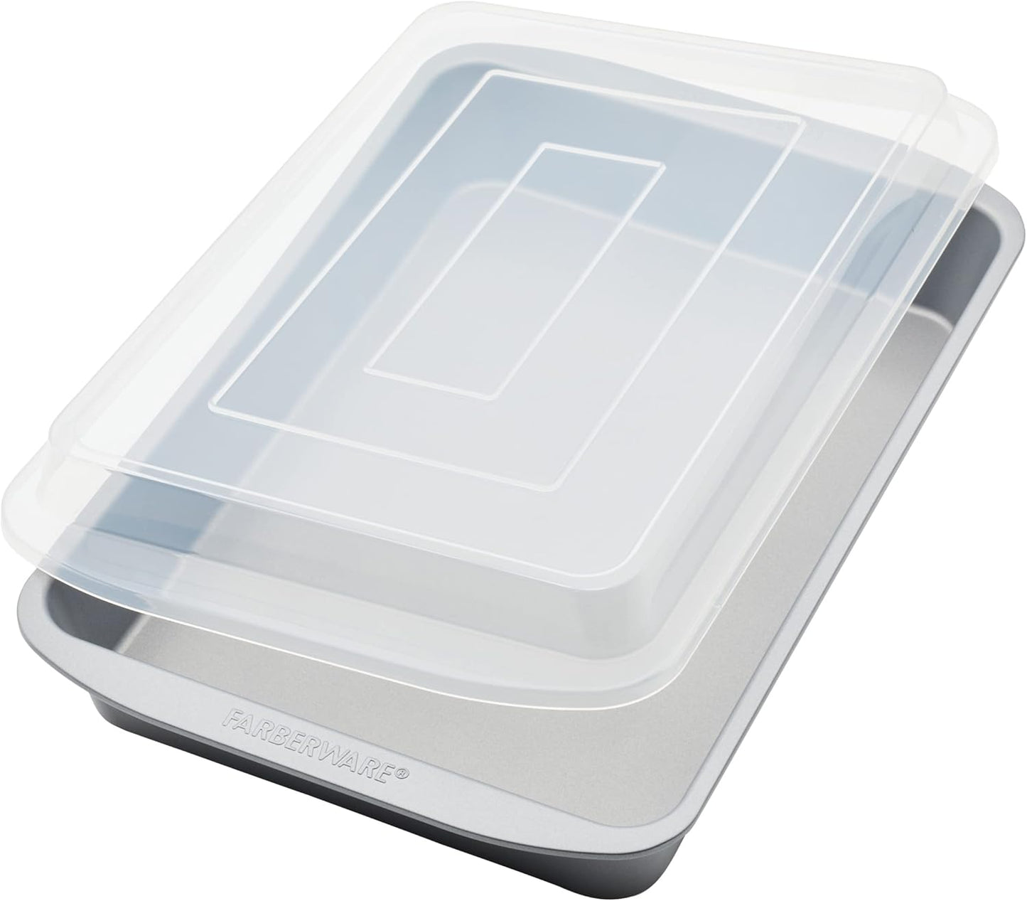 Farberware GoldenBake Bakeware Nonstick Baking Pan/Cake Pan with Lid, Rectangle, Insulated, 9 Inch x 13 Inch - Gray