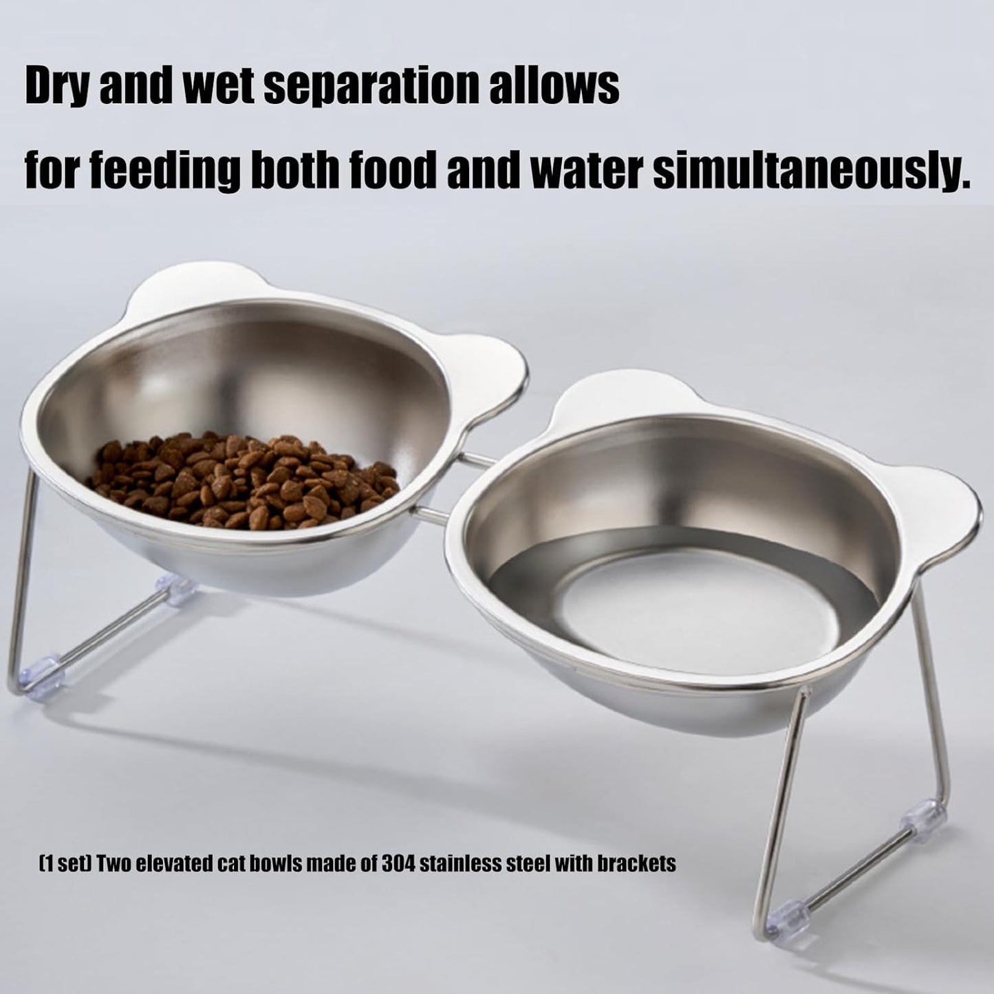 304 Stainless Steel Cats Feeders Double Bowls Antislip Food and Water Bowl Feeding for Small Dog Kittens Elevated Cats Bowl with Stand