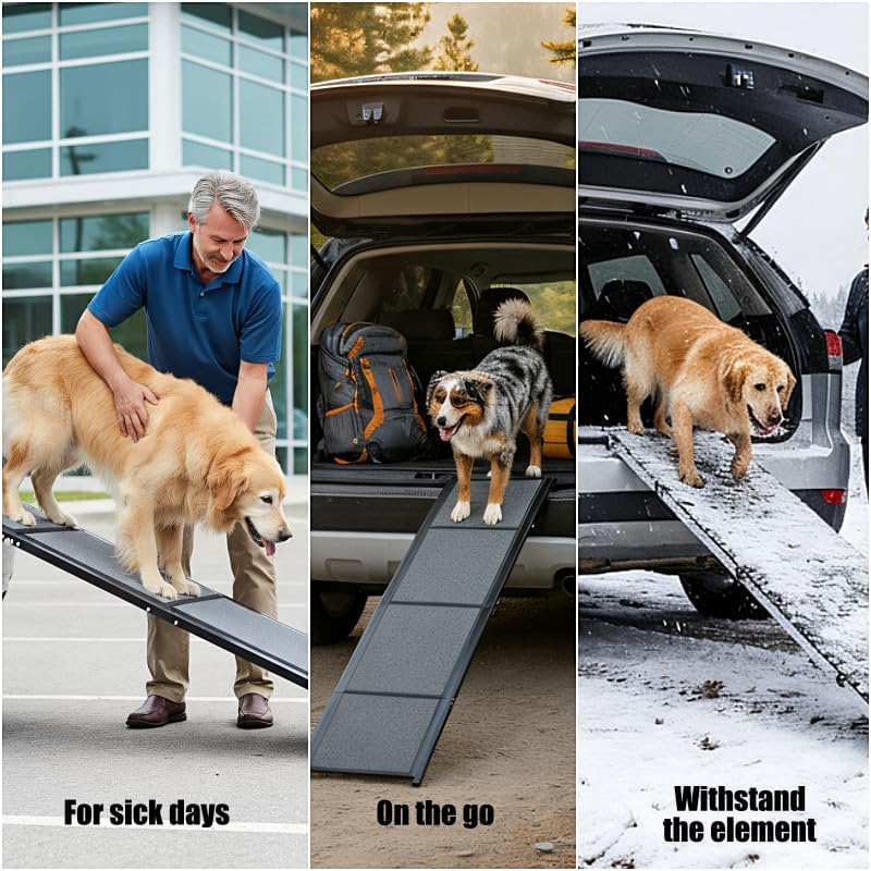 Pet Ramp (160 x 44 cm),Dog Ramp for Car, SUV & Truck, 63" Long & 17" Wide, Fold-able & Portable Pet Ramp with Non-Slip Rug Surface, Extra Wide Dog Steps for Medium & Large Dogs Up to 250LBS