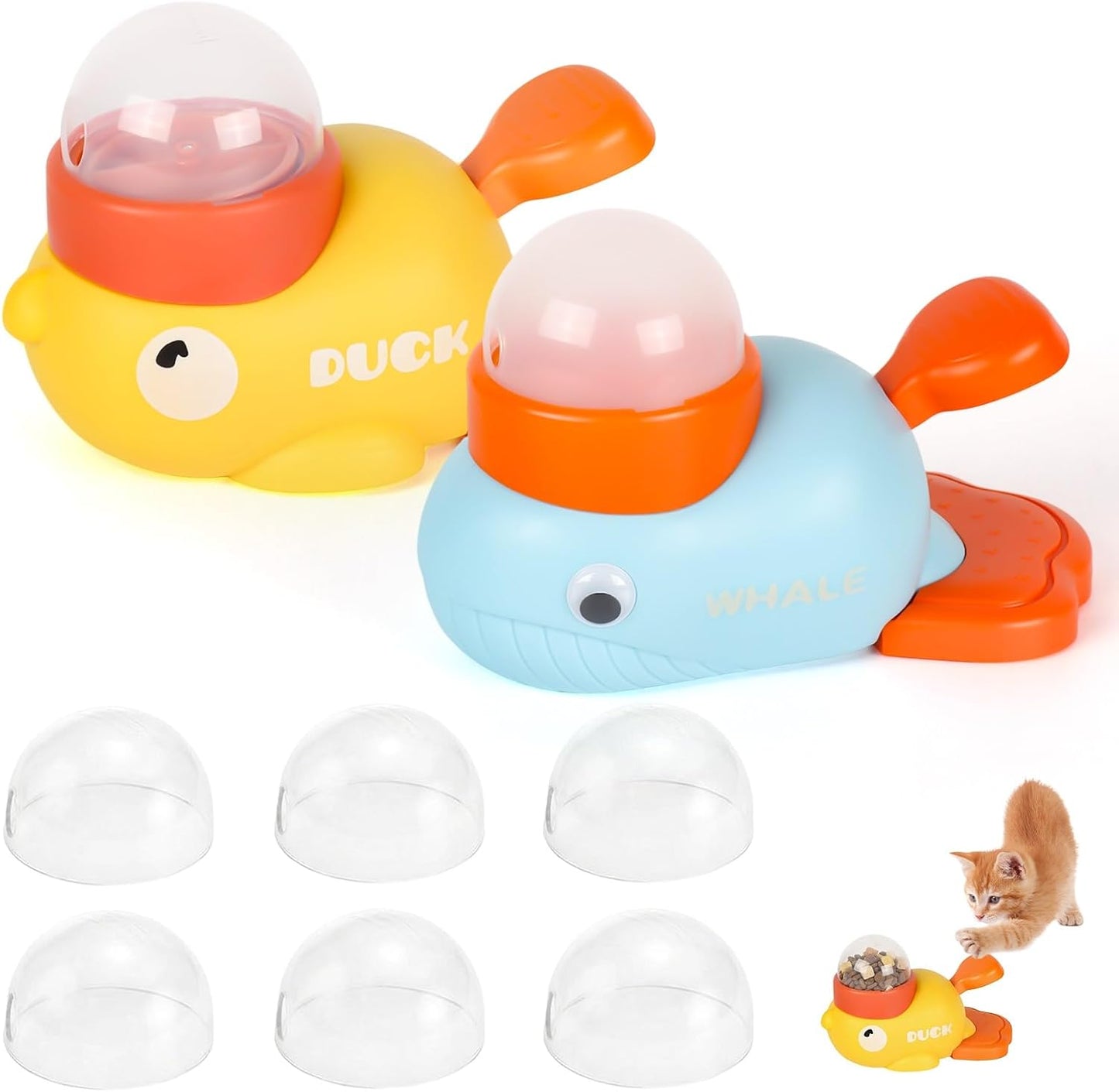 2-in-1 Interactive Dog Toy Food Puzzle Slow Feeder, Duck Shaped Toy cat Snack Dispenser can Reduce Abdominal Bloating (Yellow Duck and Light Blue Whale)