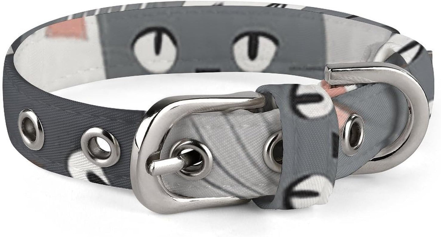 Cute Funny Grey Cats Pattern Dog Collar with Buckle Adjustable Martingale Pet Collars Cute Female Male Puppy Collar Soft Waterproof Cat Collars for Small Medium Dogs