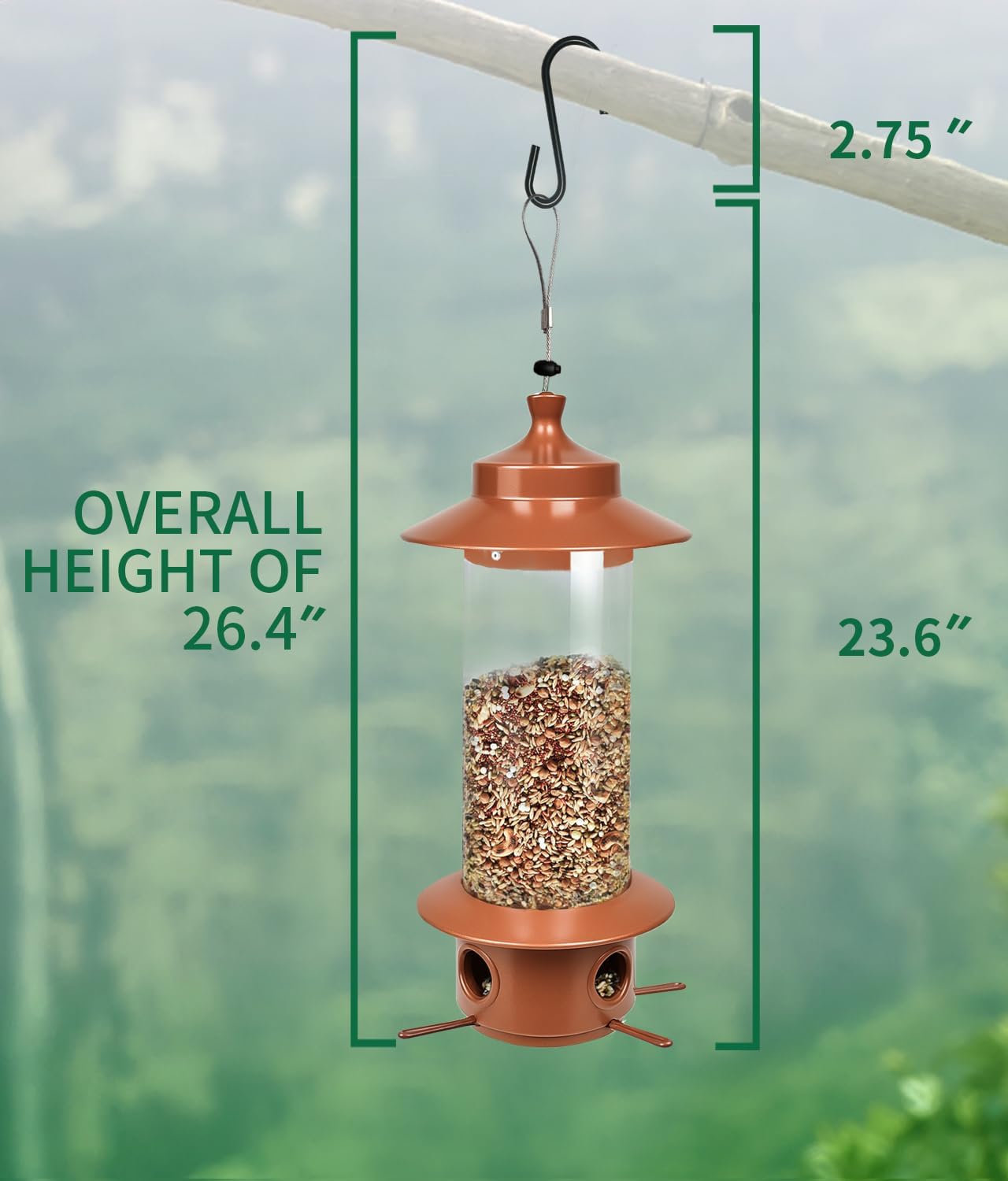 Squirrel Proof Bird Feeders for Outdoor: 4.8LB Large Capacity Hanging Bird Feeder, Weight-Activated Mechanism Wild Bird Feeders, Chew-Proof Metal Birdfeeder for Finch Cardinal Chickadee