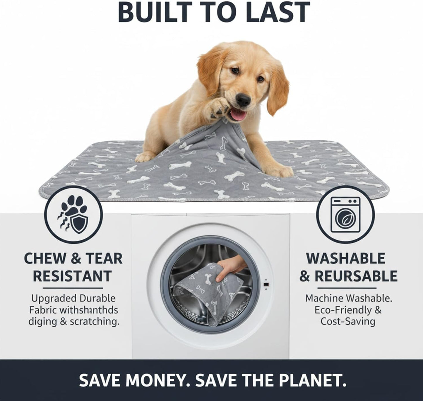PuppyPad Dog Pee Pads, PuppyPad Pee Pad with Pheromones, Puppy Pad Reusable Waterproof Pee Pads, Fast Absorbent Dog Potty Training Pads, 4-Layer Leak & Odor Proof for Crate (Gray, 28X32 in)
