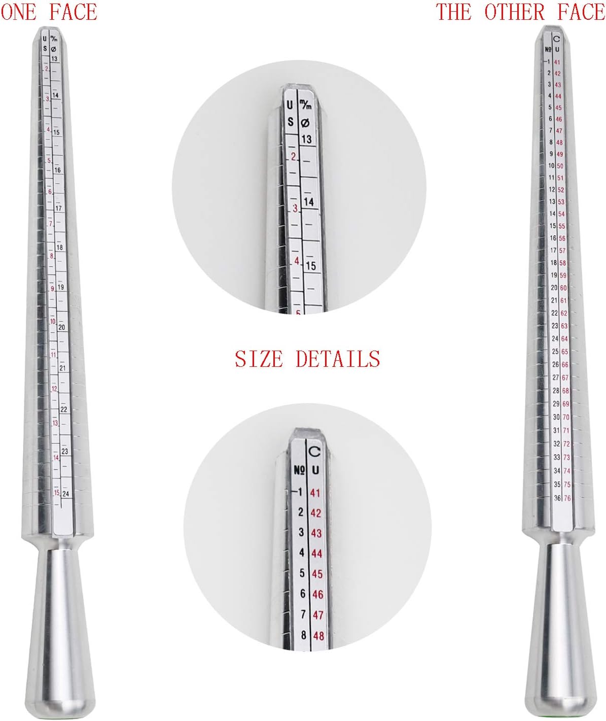 NIUPIKA Ring Sizer Measuring Tool Ring Mandrel Ring Measurer Ring Sizing Kit Measure Finger Size Measurement Tool Set Metal Gauge US Size 1-13 Jewelry Sizers Kit of 27 Pieces