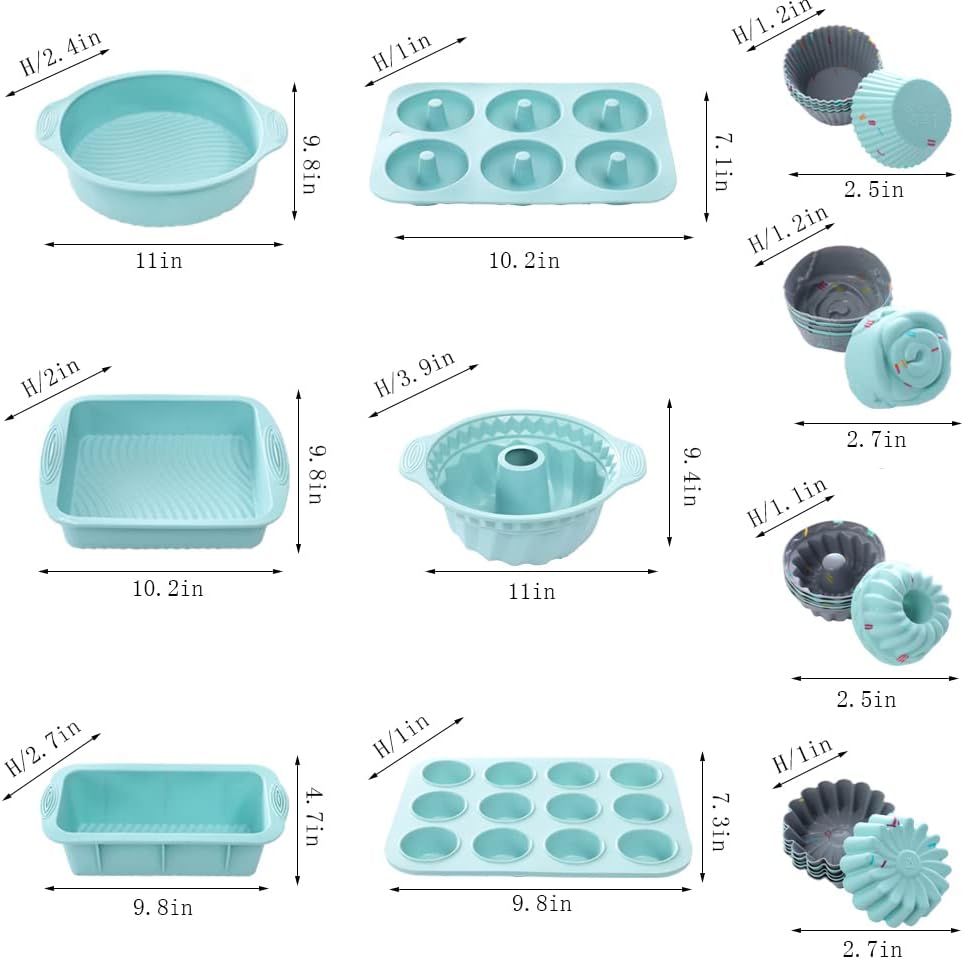 30pcs Nonstick Silicone Bakeware Set With Baking Pan, Cake Molds, Baking Sheet, Donut Pan, Muffin Pan,Cake Pan, And 24 Pack Silicone Cupcake Mold Baking Cups