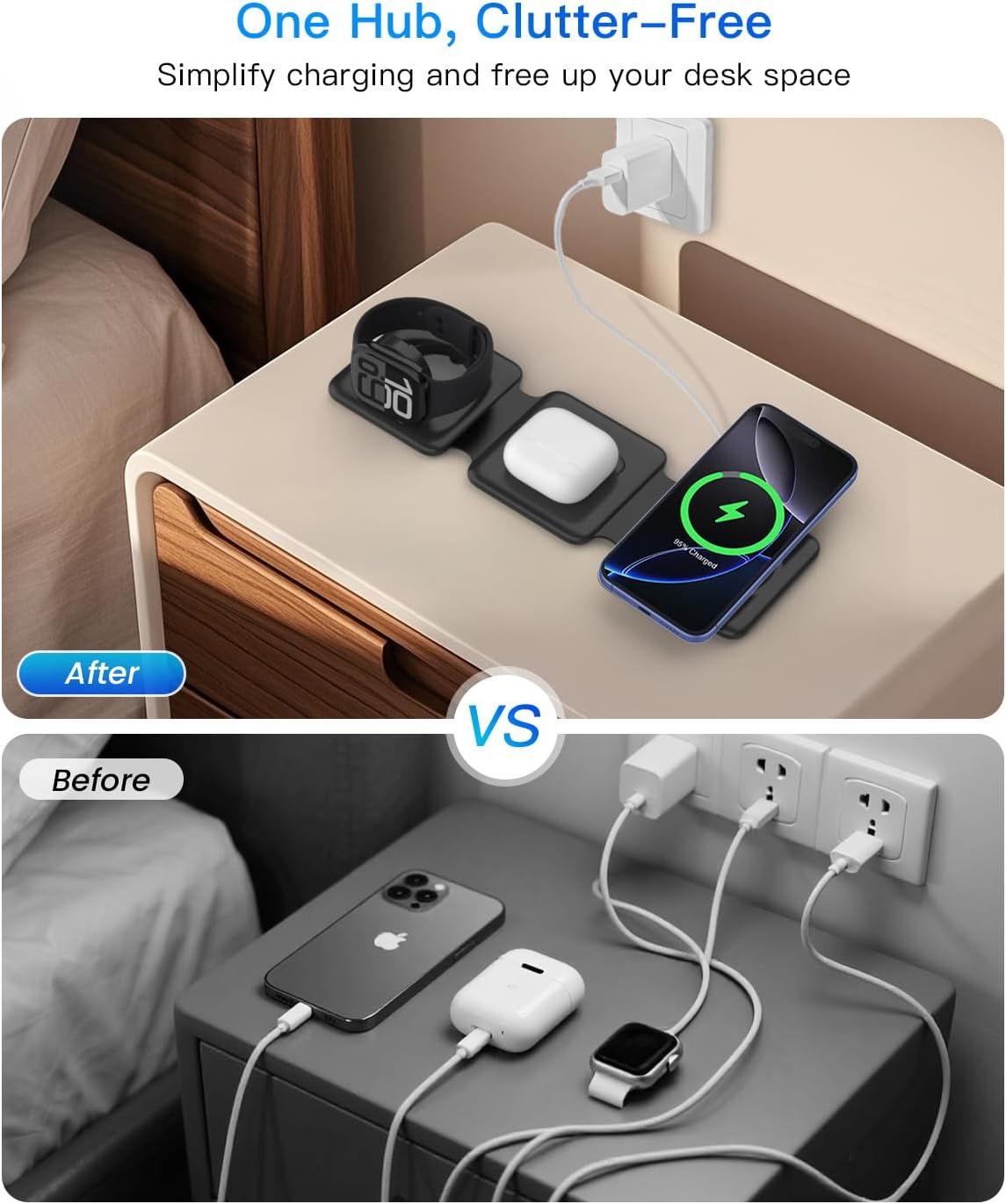Magnetic Wireless Charger for iPhone: Fodable 3 in 1 Charging Station for Multiple Apple Devices - Travel Charging Pad Dock for Apple Watch iPhone 17 16 15 14 13 12 Pro Max Plus & Airpod