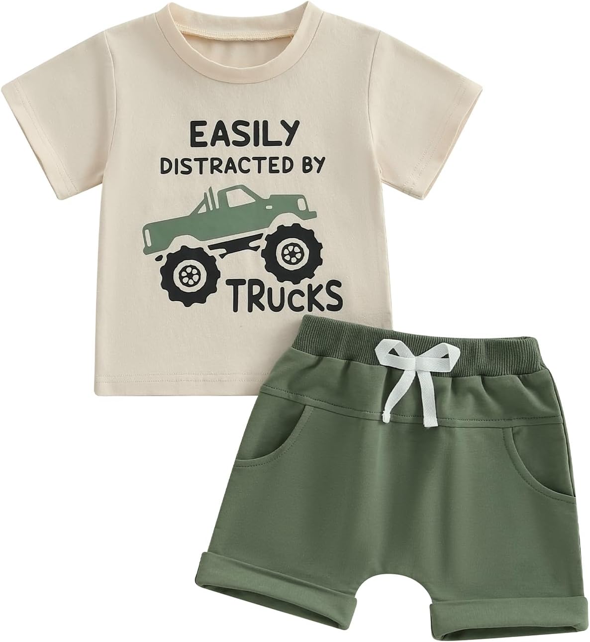 Toddler Baby Boy Clothes Summer Short Sleeve Trucks Tractors Print T-Shirt Tops Solid Color Shorts Set Casual Outfit