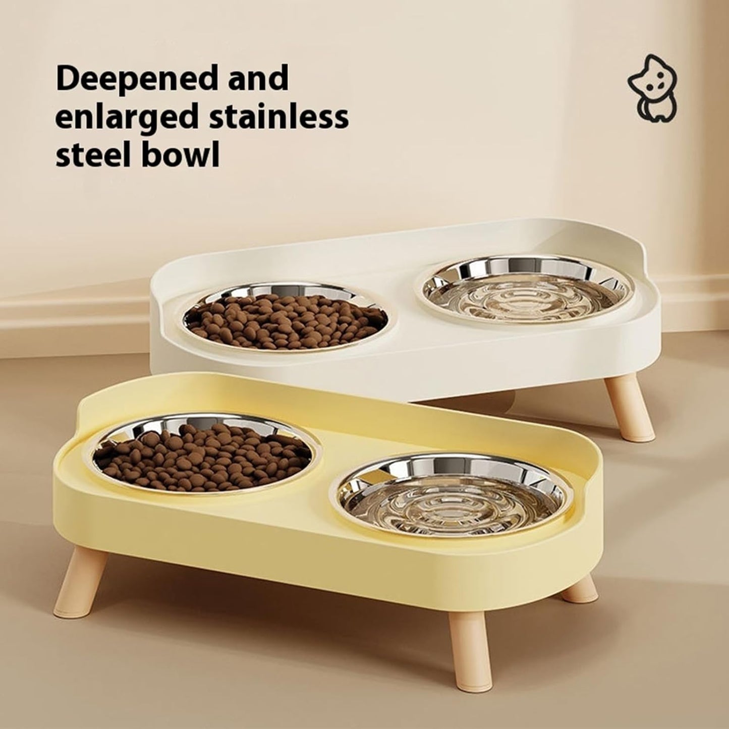 Stable Elevated Dog Bowl Stand with Double Dish Splash-Proof Design for Most Breeds Bright Color Stainless Steel Cats Dog Bowl Set