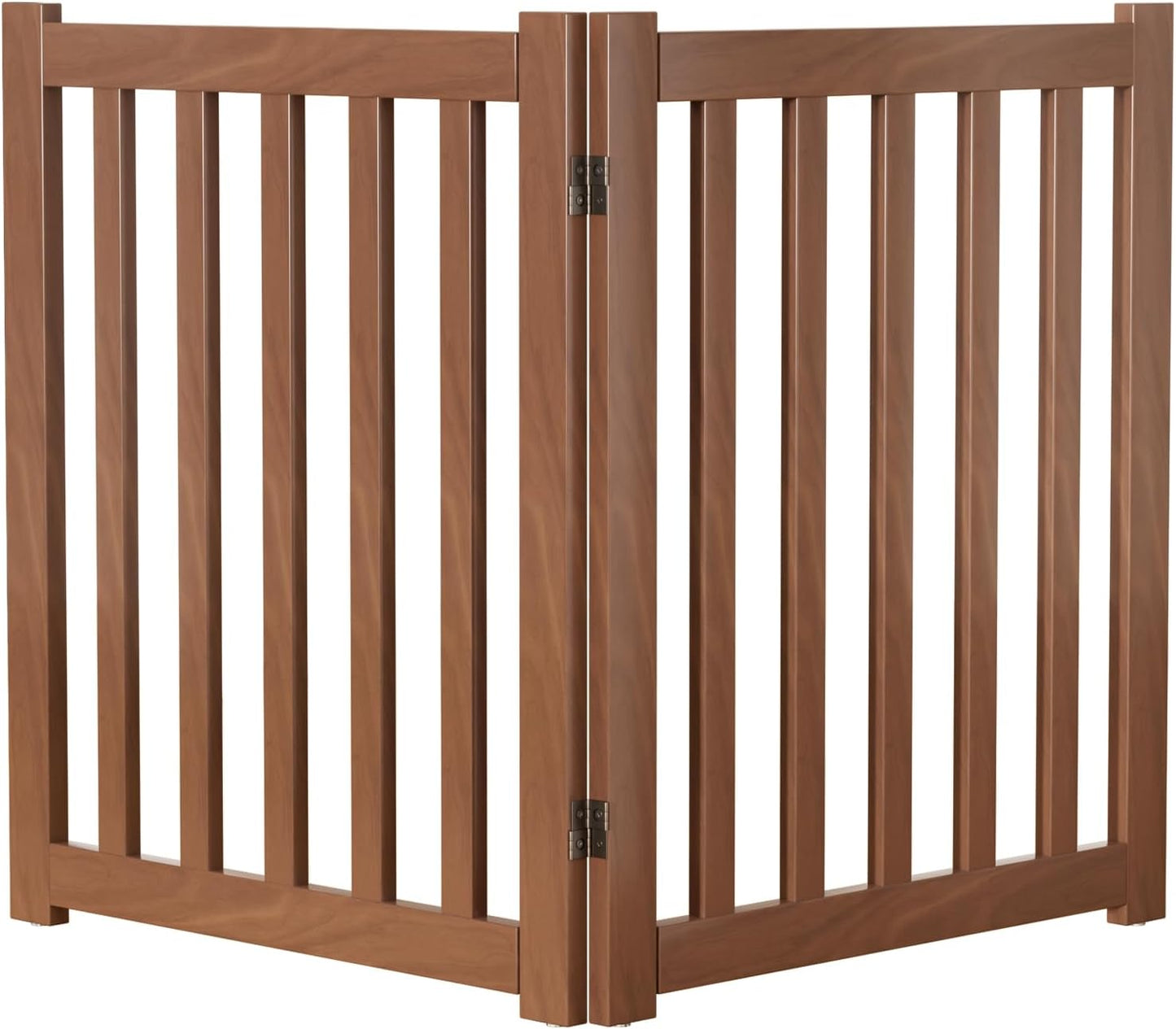 2-Panel Solid Wood Dog Gate - Freestanding Folding Pet Gate for Doorways, Stairs, Indoor, 24" Height, No Installation Needed, Walnut
