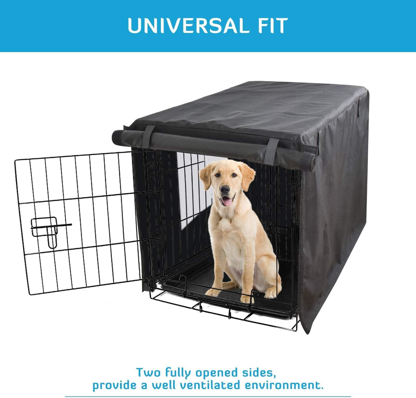 HONEST OUTFITTERS Dog Crate Cover, 24 Inch Dog Kennel Cover for Medium and Large Dog, Heavy Duty Oxford Fabric,with Double Door, Pockets and Mesh Window (25L x 19W x 20H, Black)