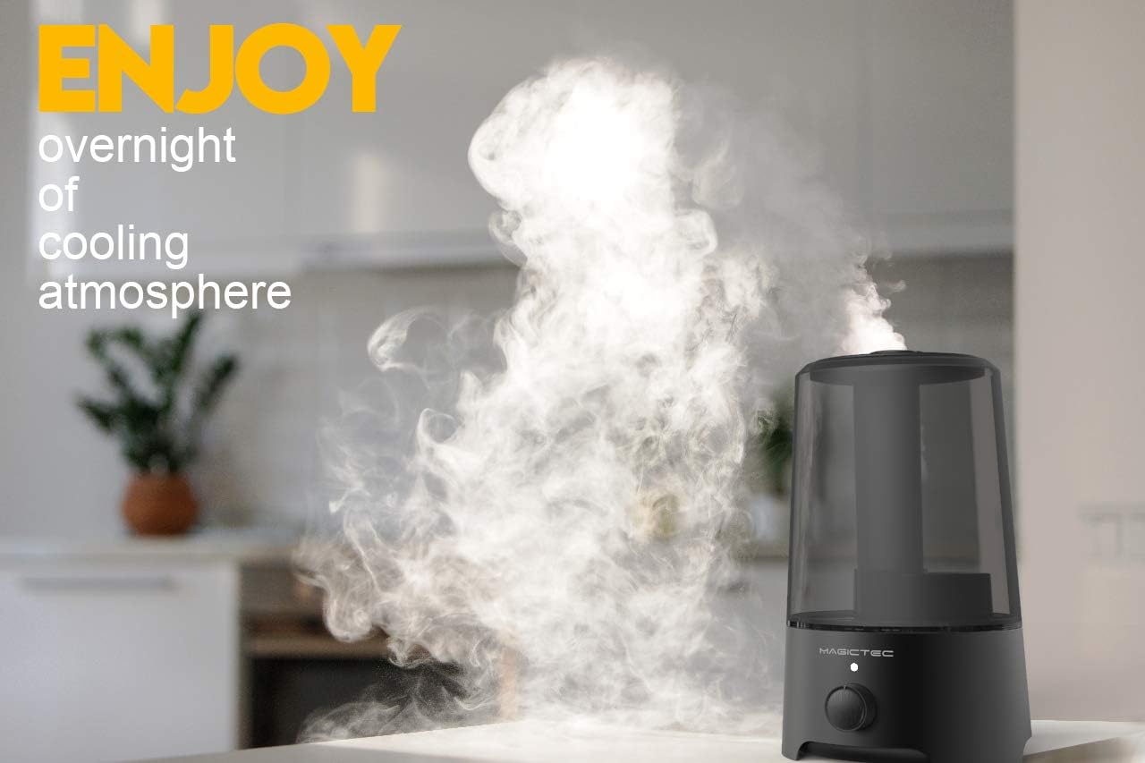 Magictec Cool Mist Humidifier, 2.5L Essential Diffuser for Bedroom and Baby, Adjustable Mist Output, Auto Shut Off, Super Quiet 360 Nozzle - Lasts Up to 24 Hours, Black