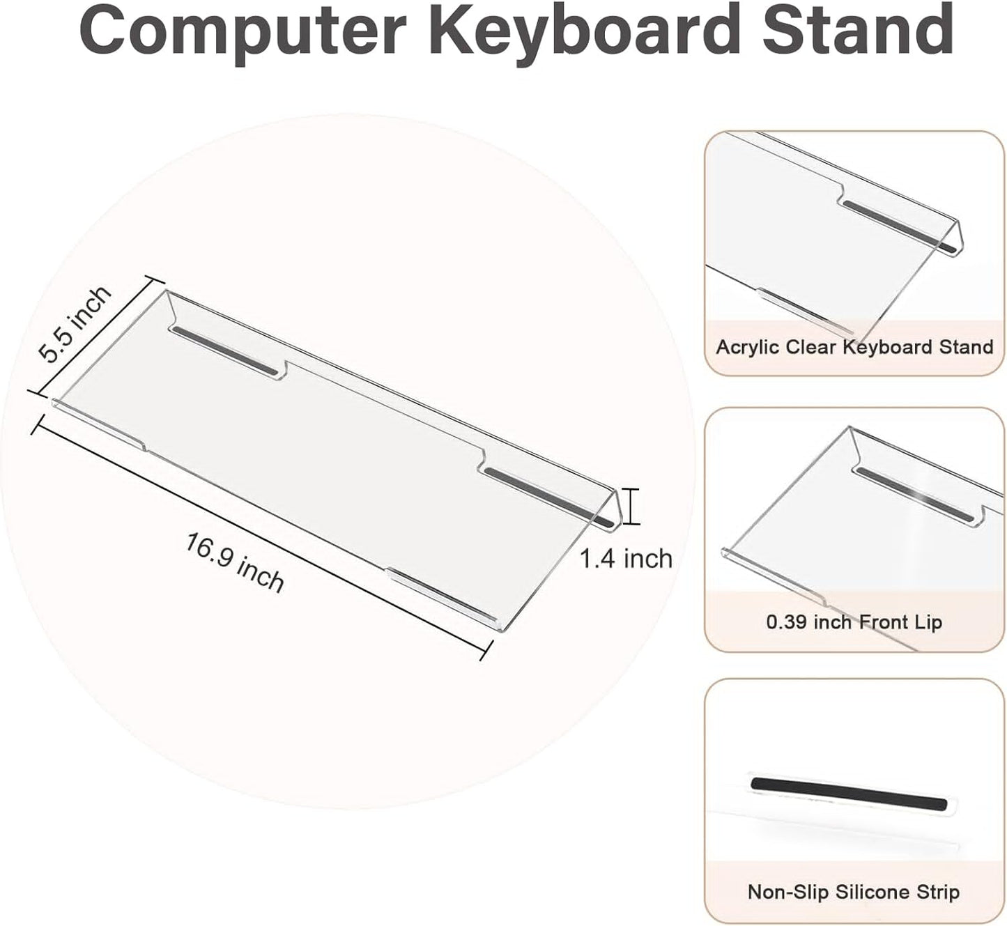 MOSISO Computer Keyboard Stand&Wrist Rest Support for Keyboard &Mouse Pad Set, Ergonomic Massage Wrist Rest Set, Easy Typing Working Acrylic Clear Stand for Office Home, Apricot