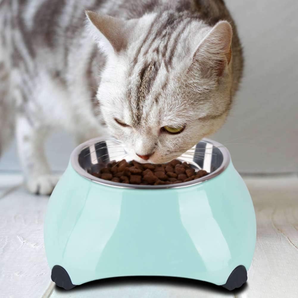 SuperDesign Raised Cat Bowls, Stainless Steel Bowl with Melamine Stand, Small Dog Bowls, Food and Water Pet Feeder, Anti-Slip Feeding Dish for Puppy and Kitty
