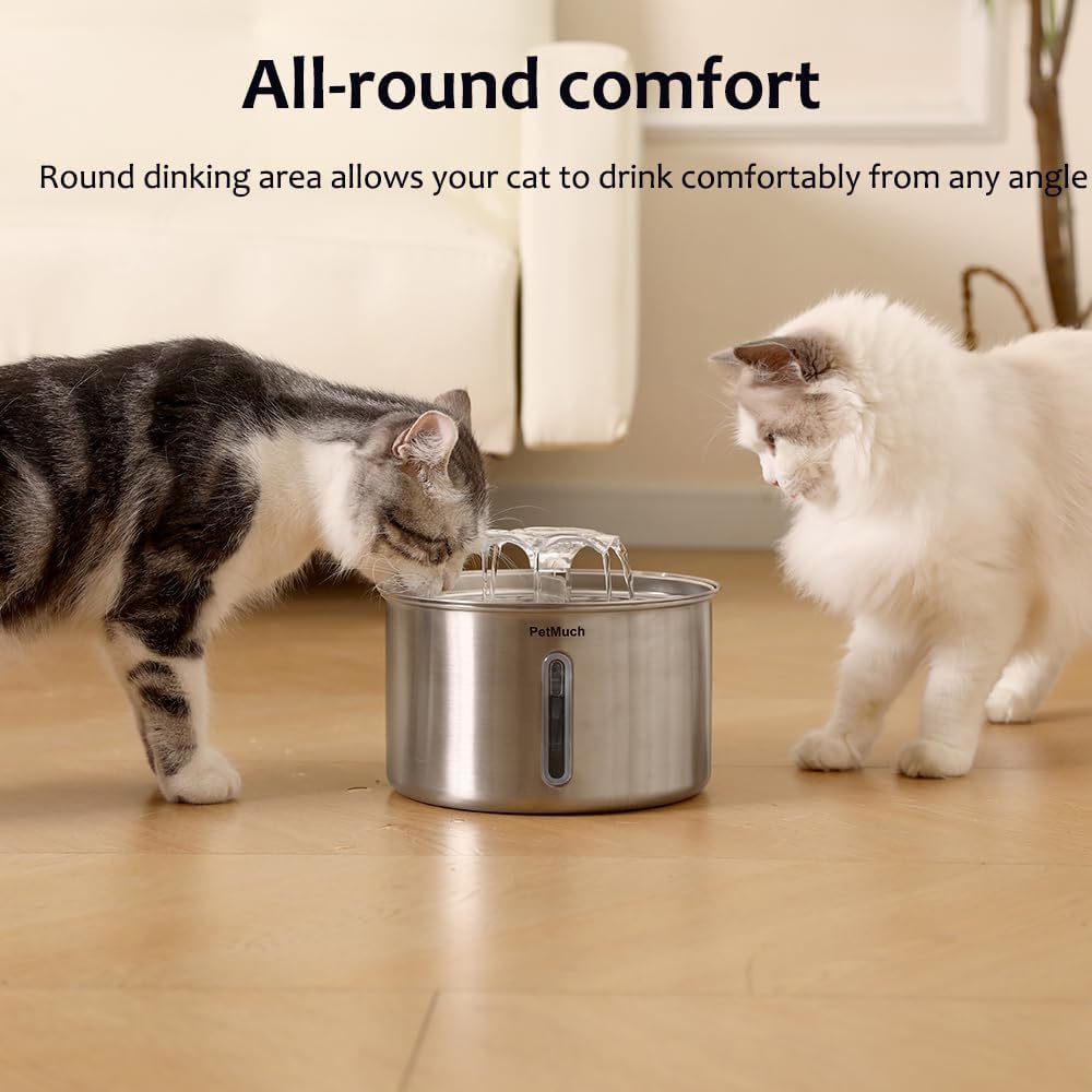 Cat Water Fountain Stainless Steel, 102oz/3L Automatic Pet Water Fountain with 6 Replacement Filters & 6 Pre-Filter Sponges for Cats, Dogs (Cat Fountain + 6 Filters + 6 Sponges)