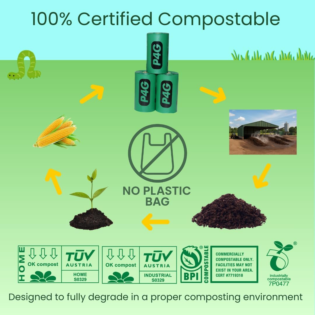 100% Certified Home Compostable Poop Bags (90Count 6 Rolls), Plant Based, Extra Thick (20 Micron), Leak Proof, Unscented Standard Size 9 X 13'', ASTM D6400 & EN 13432 Compliant