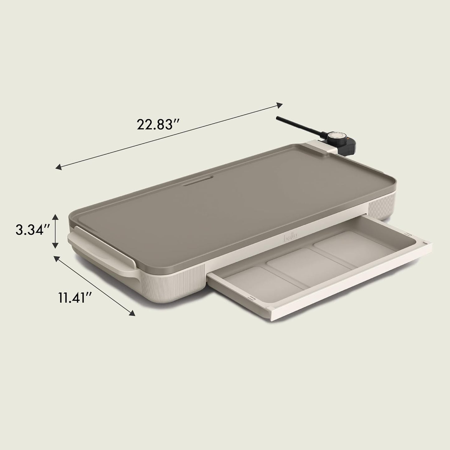 bella 10" x 20" Electric Griddle with Warming Tray, EverGood™ Ceramic Nonstick Coating & Removable Temperature Probe, Dishwasher-Safe Drip Tray & Cool Touch Handles, 1500 Watt, Oatmilk