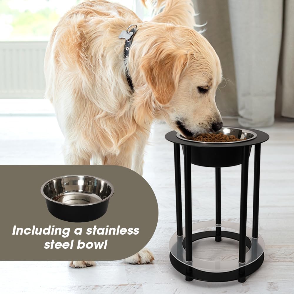 Elevated Dog Bowls, 32oz Stainless Steel Bowl, 3 Height Adjustable Single Dog Bowl Stand Raised Water Feeder for Large, Medium, Small Dog(Bowl Included) - MK2072A(Black)
