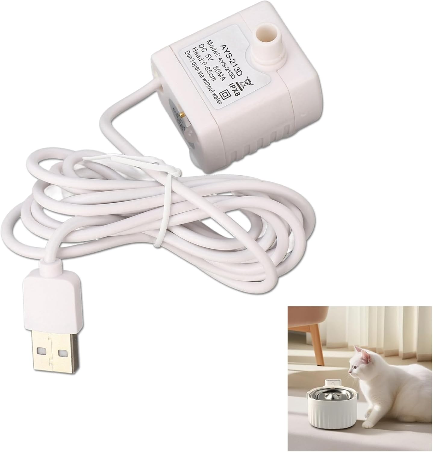 Pet Water Fountain Pump, 5V USB Cat Water Fountain Pump, with Adjustment Knob,DC Brushless Motor,for Pet Fountain,Pond Hydroponics