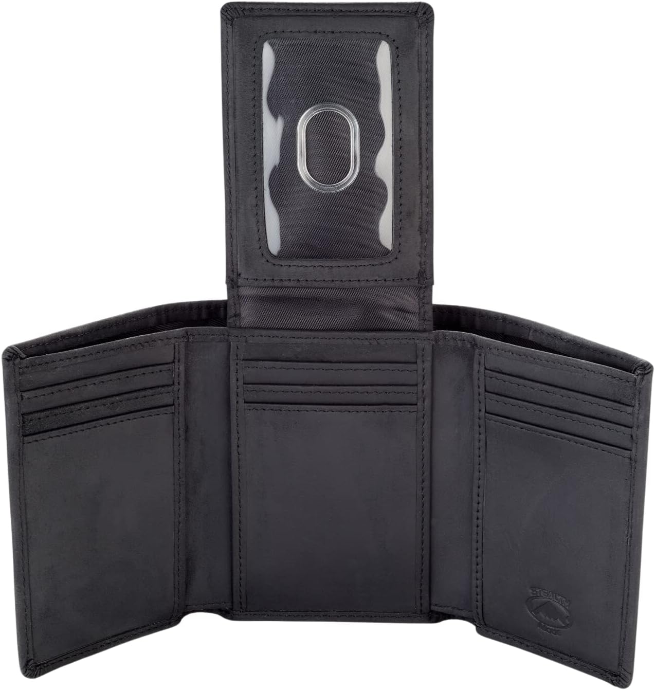 Stealth Mode Trifold Leather Wallet for Men with ID Holder and RFID Blocking (Black)