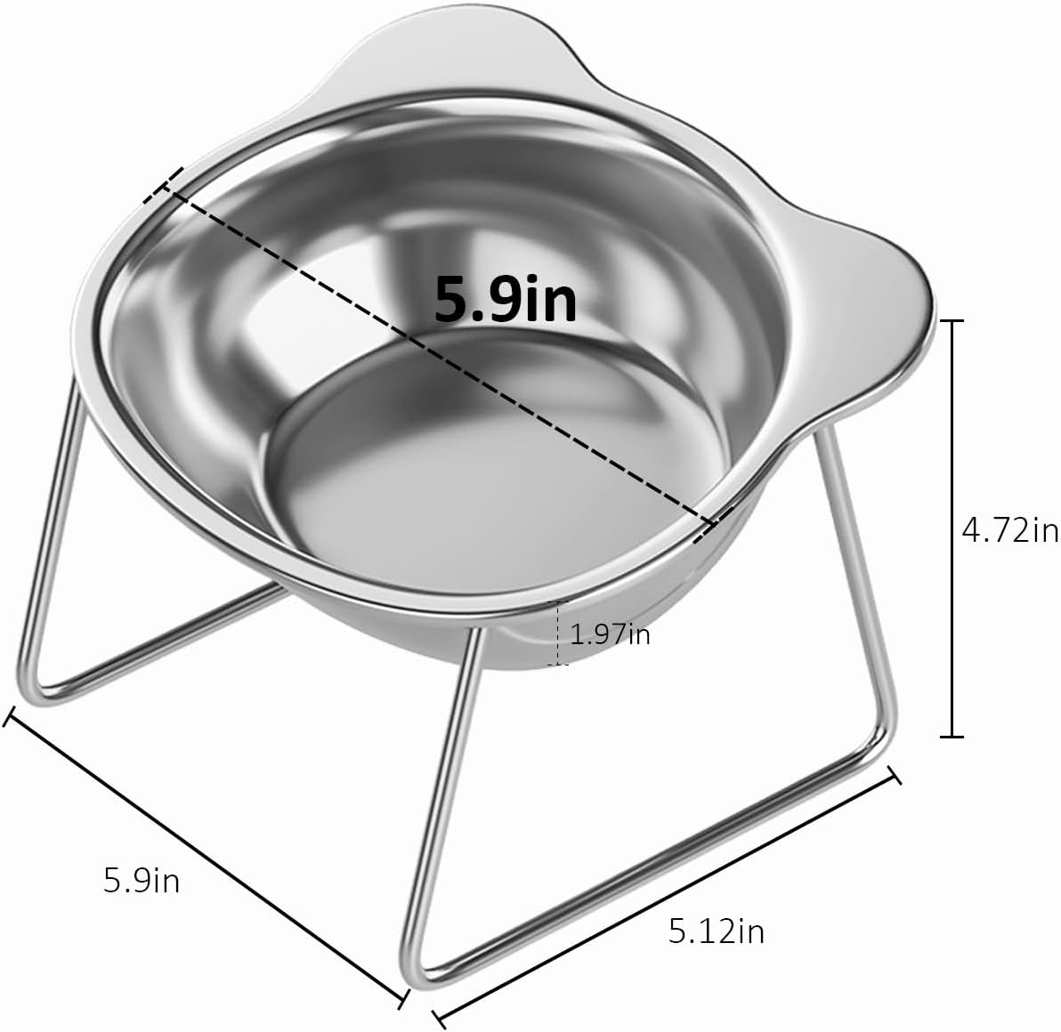 Stainless Elevated cat Bowls 5.9 Inch with Metal Stand Slip Resistant Base 15 Degrees Tilted Raised Pet Dishes Double Bowl Design Food and Water Dish for Cats Kitten Small Dog (2 Pack Raised Bowls)