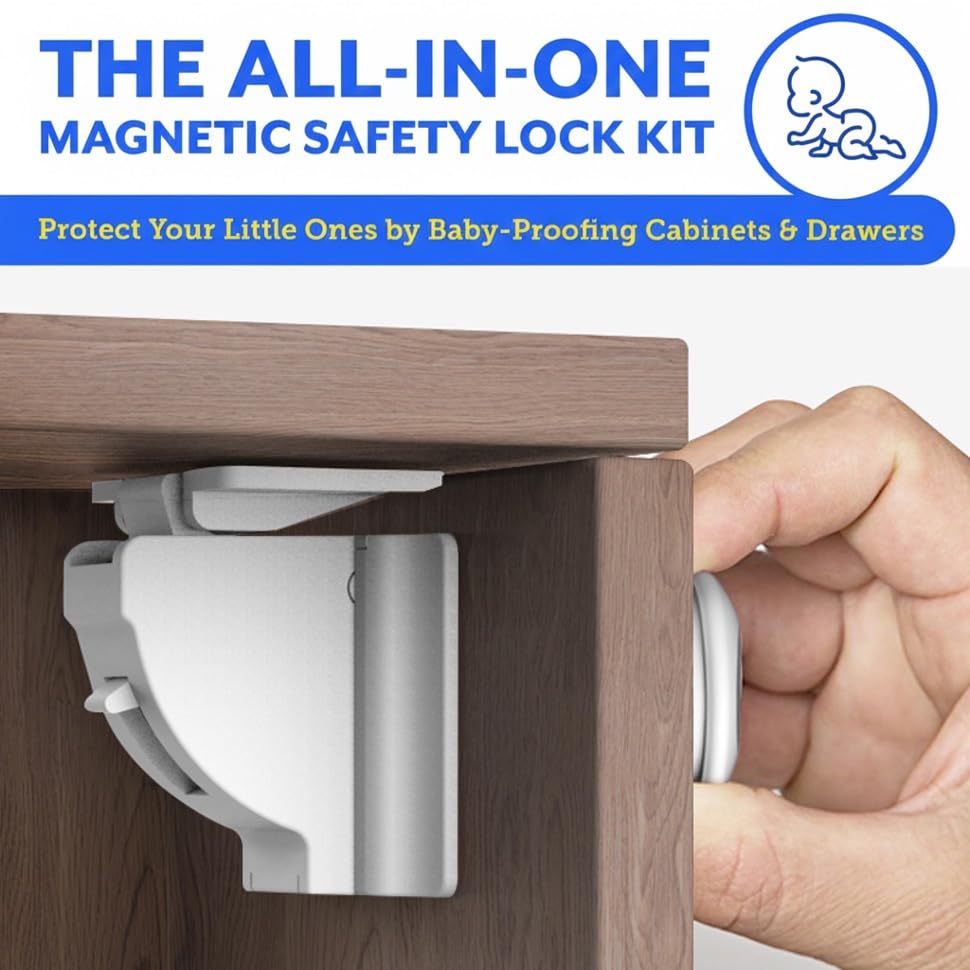 Magnetic Cabinet Locks for Babies (20 Pack Locks with 3 Keys), Eco Baby Baby Proofing Cabinet Locks, Child Locks for Cabinets Drawers Doors, Easy Installation No Tools Required