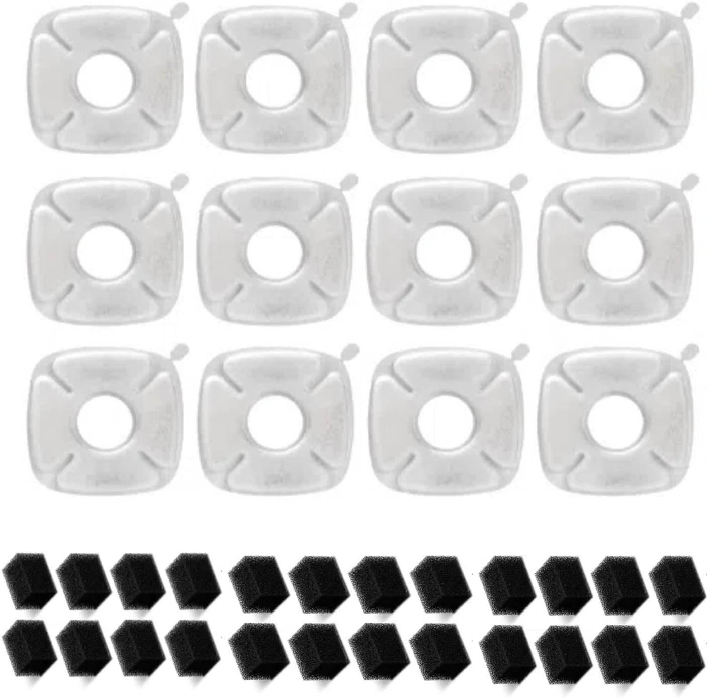 Cat Water Fountain Filter, Classic 8 Pack Replacement Filters & 8 Pack Replacement Pre-Filter Sponges for 67oz, 95oz, 135oz Automatic Pet Fountain Dog Water Dispenser (12Pack)