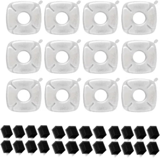 Cat Water Fountain Filter, Classic 8 Pack Replacement Filters & 8 Pack Replacement Pre-Filter Sponges for 67oz, 95oz, 135oz Automatic Pet Fountain Dog Water Dispenser (12Pack)