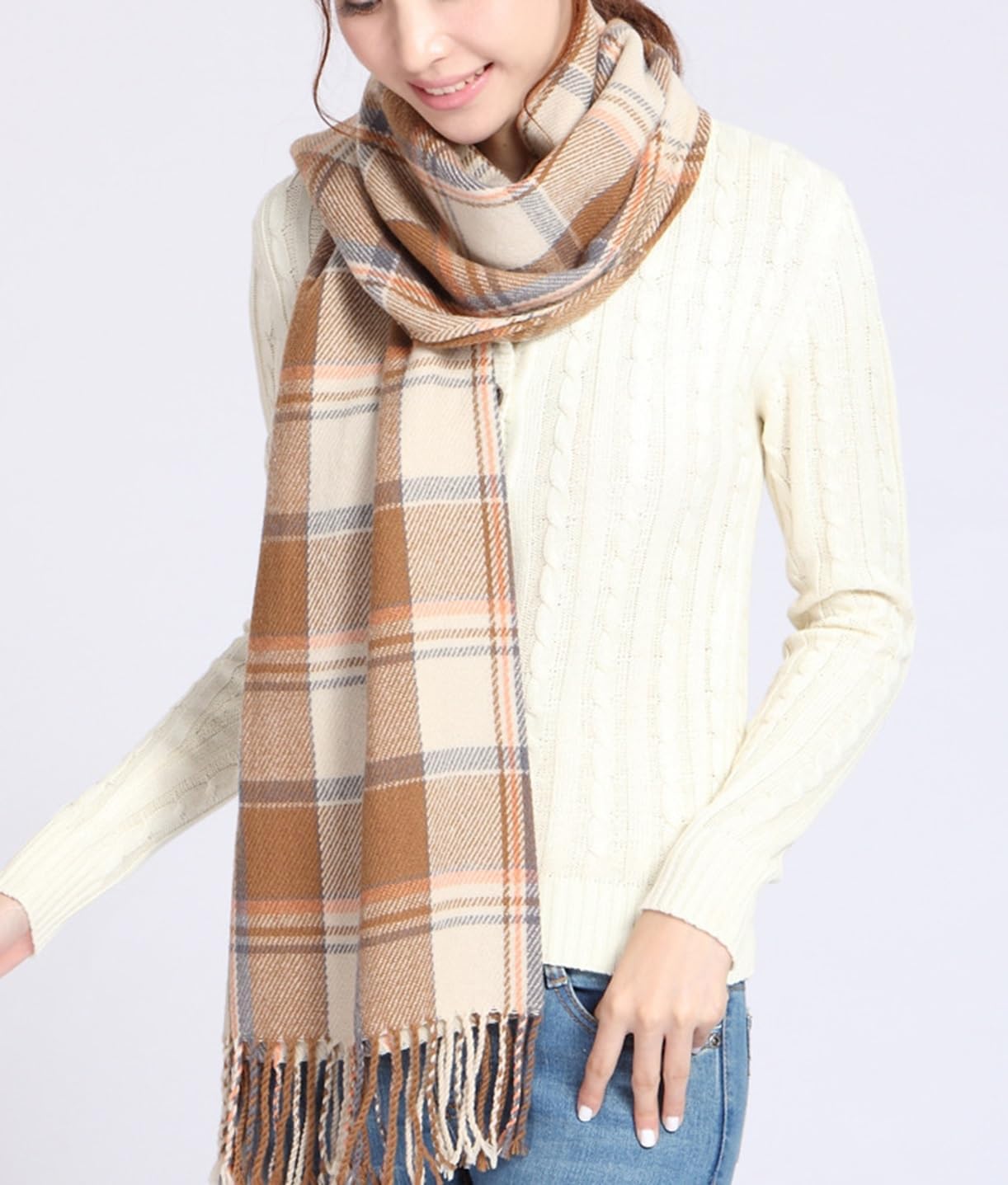 Wander Agio Women's Fashion Long Shawl Big Grid Winter Warm Lattice Large Scarf