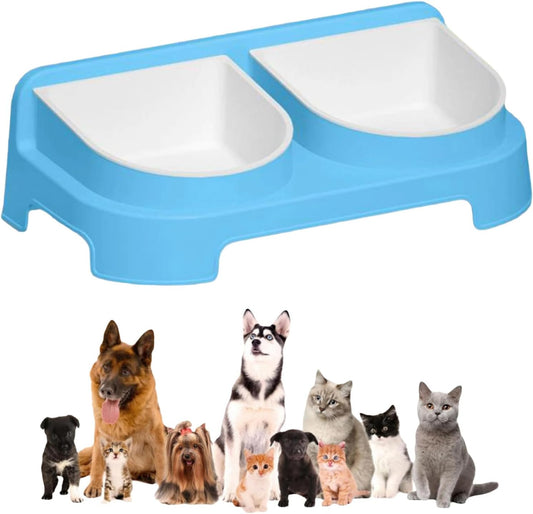 TiaoBug Raised Double Dog Bowl Set with Stand for Food and Water Elevated Feeder for Small to Medium Dogs Cats Puppies Blue One Size