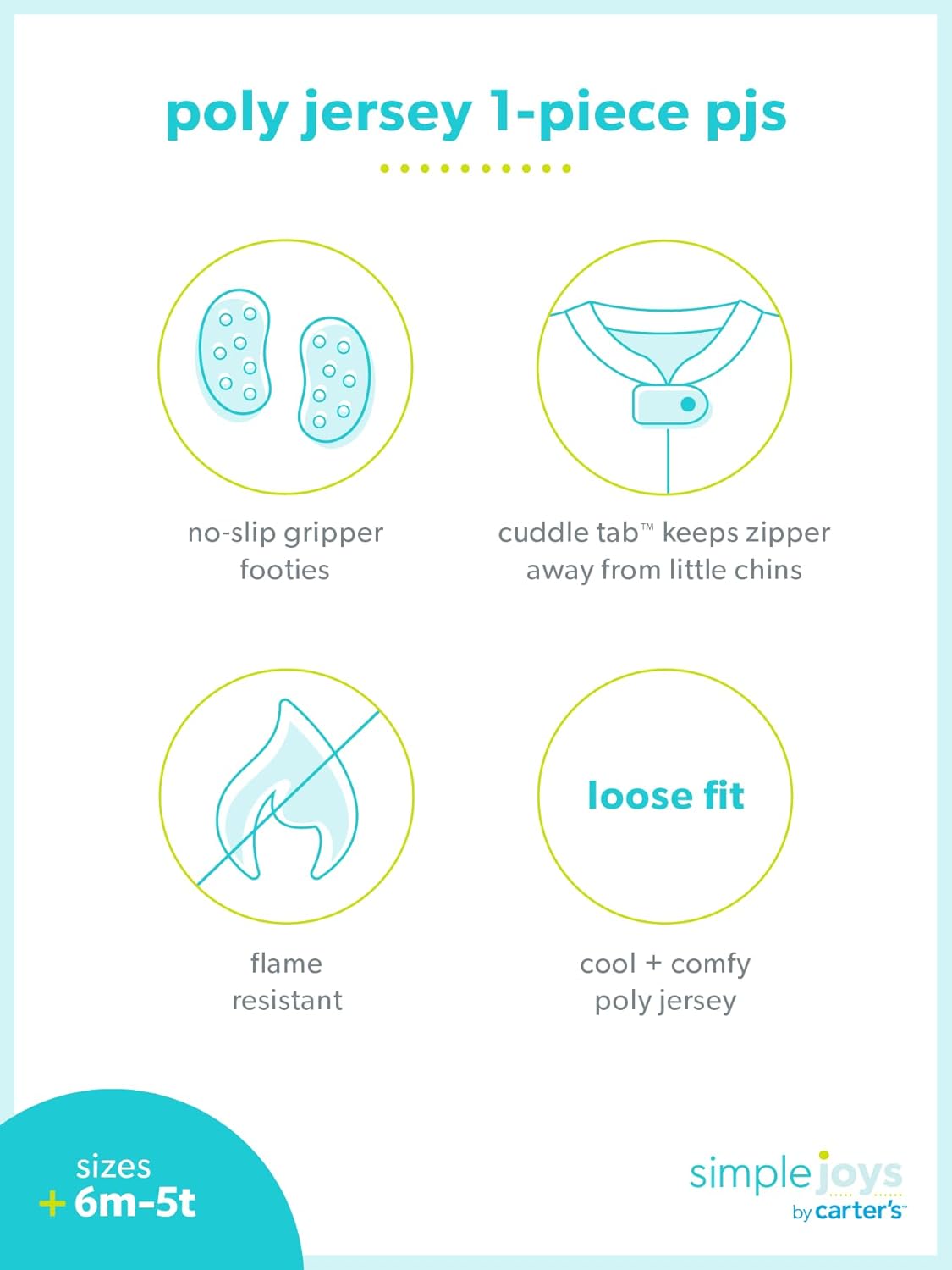 Simple Joys by Carter's Baby and Toddler Girls' 3 Pack Loose Fit Polyester Jersey Footed Pajamas