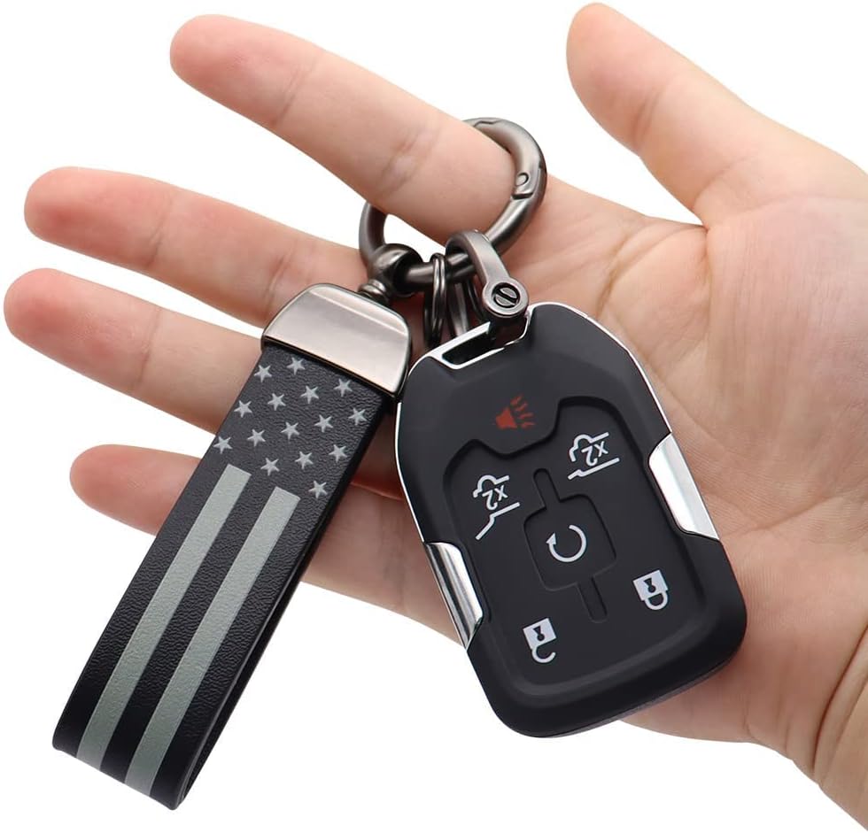 Elegananccy American USA Flag Car Keychain with Zinc Alloy Ring, Men Car Accessories