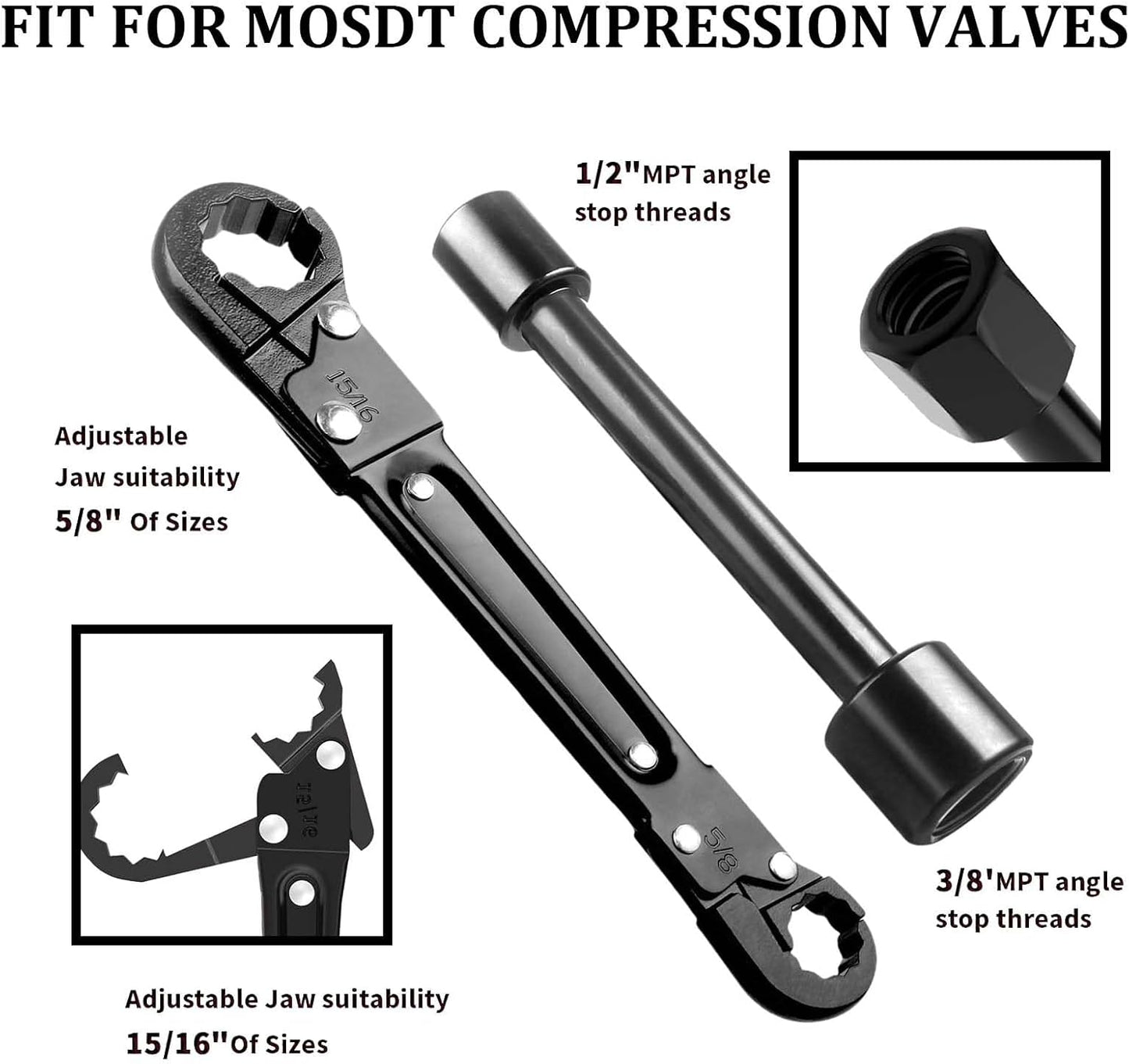 Multi-Functional Angle Stop Wrench Kit - Plumbing Tools for Professional Plumbers | Installing & Removing Compression Angle Stop and Fittings (Black-Angle Stop Wrench Kit) (3)