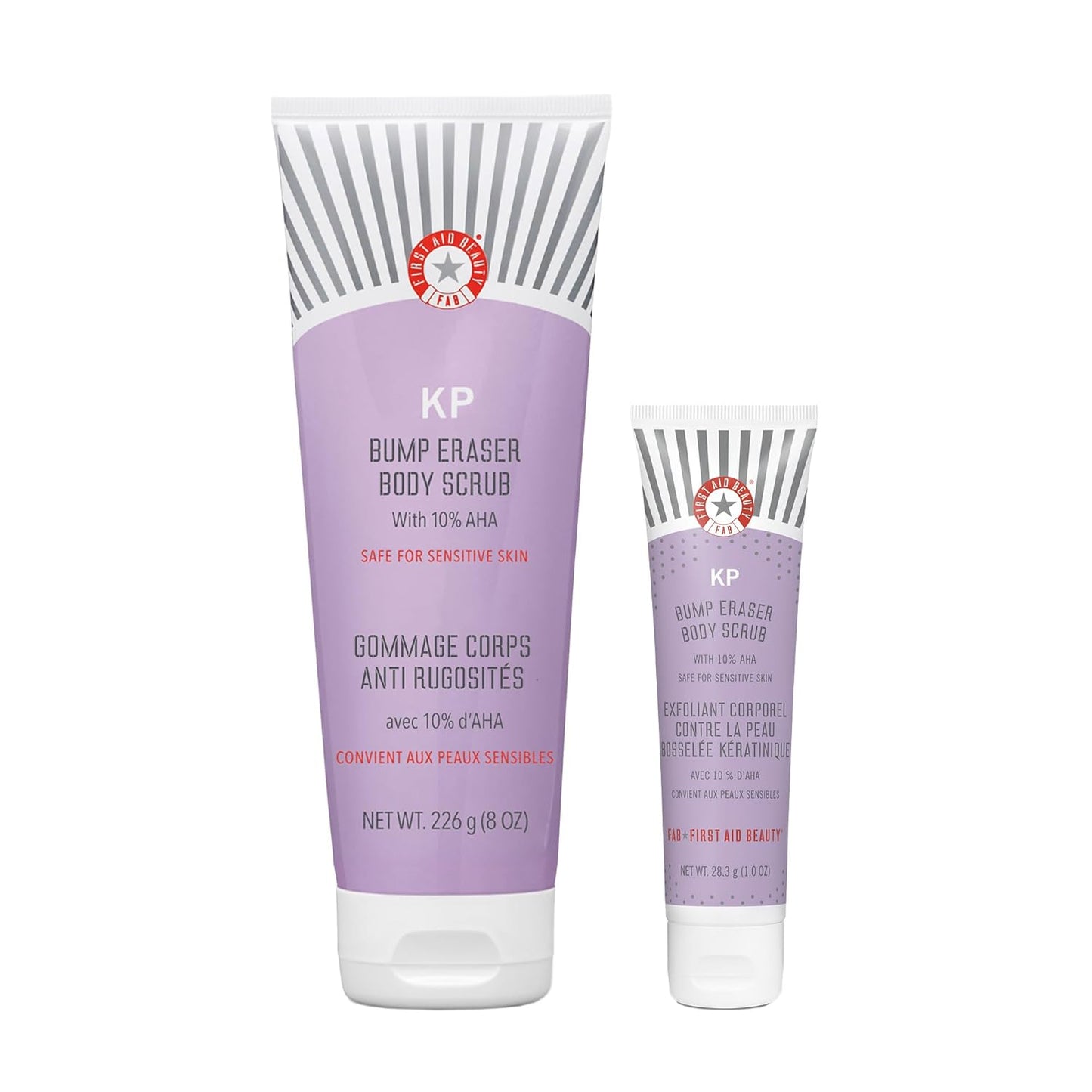 First Aid Beauty - KP Bump Eraser Body Scrub with 10% AHA, Keratosis Pilaris Skin Exfoliater with Glycolic and Lactic acids, Helps Reduce Chicken Skin Bumps, Safe for Sensitive Skin, 8 oz + Bonus, 2ct