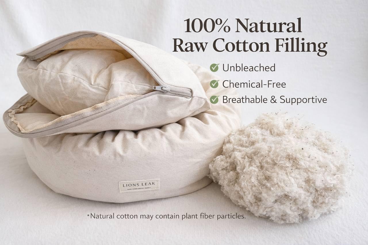 Round Dog Bed – Natural Canvas, Removable Washable Cover, Raw Cotton or Latex Fill, Hypoallergenic Non-Toxic, Made in USA (Natural, X-Small, Firm Support – Raw Cotton)