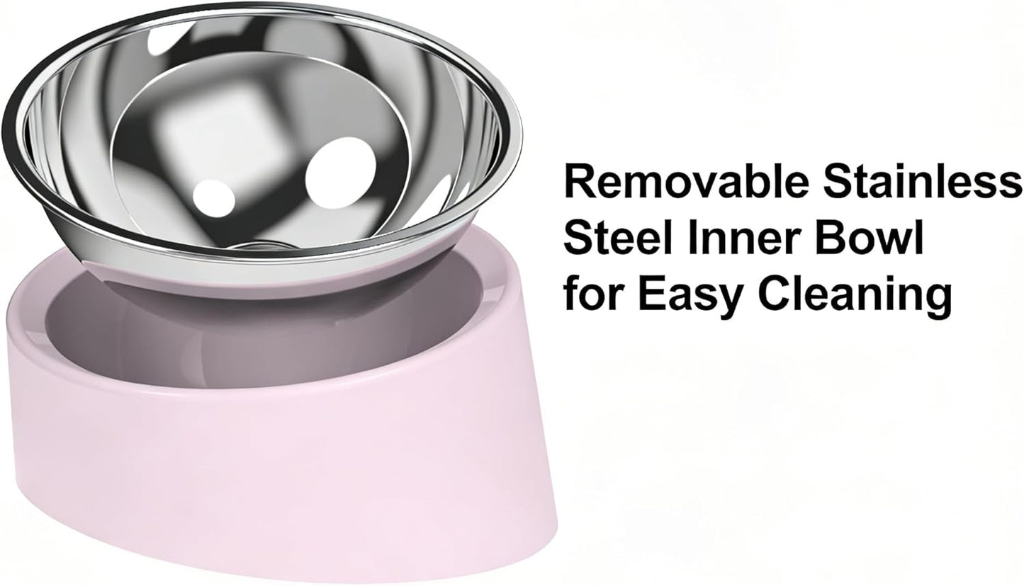 Tilted Slow Feeder 15° Elevated Non-Slip, BPA-Free Vet-Recommended Easy Clean Water Dish for Small Pets (Pink)