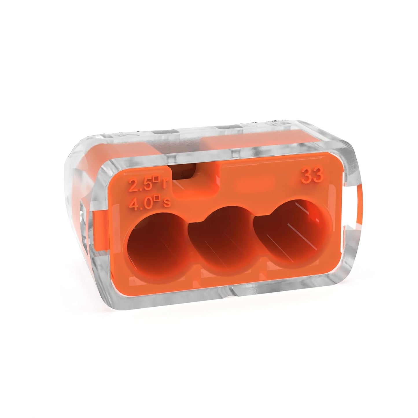 Ideal Electrical in-Sure Push-in Wire Connector, 3-Port (30-1033P), Bag of 100—Color Coded No-Twist Connectors for Solid and Stranded Wires