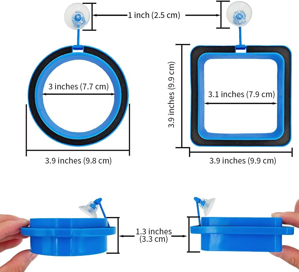 2Pcs Thicken Fish Feeding Rings Blue Mixed Shape Floating Food Feeder Circle with Suction Cup for Fishes Tank Aquarium Turtle Betta Goldfish Small Fish Feeding Accessories Duckweed Ring
