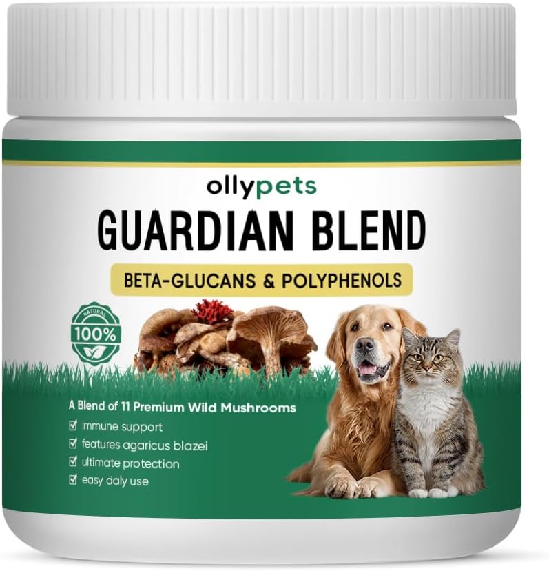 Ollypets Guardian Blend – 11-Mushroom Daily Support Powder for Dogs | Promotes Healthy Skin, Coat & Immune Function | Natural Formula, Bacon Flavor, Mixes Easily with Food