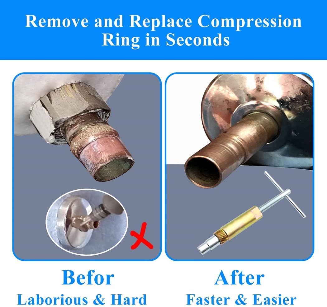 Compression Sleeve Puller Remove Tool Nut & Ferrule of Pipe 03943 - Sleeve Remover for 1/2-Inch Compression Fittings Only - Plumbing Tools Compression Ring Removal Tool Corroded & Frozen Supply Stops