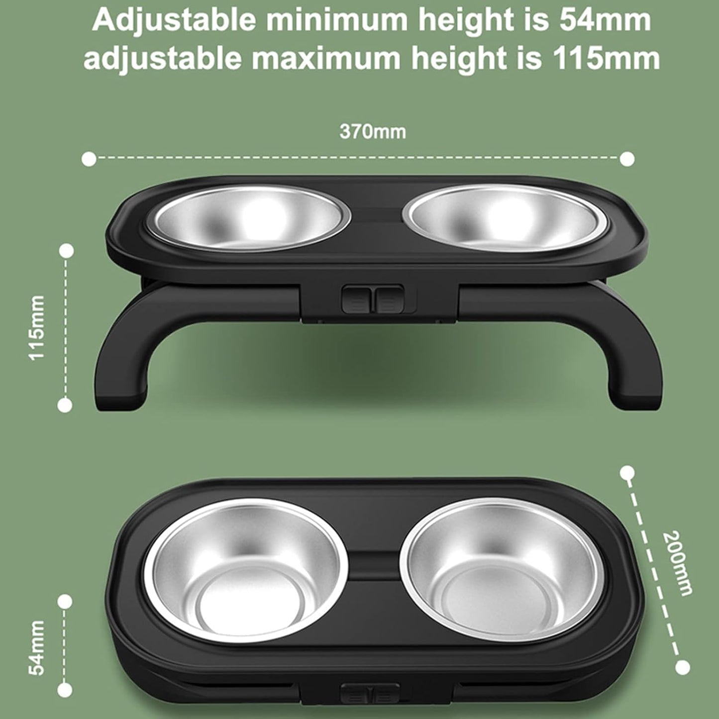 Elevated Dog Bowls, Raised Cat Bowl Stand Feeder with 3 Adjustable Heights, Durable Dog Food Bowl with 2 Stainless Steel Food and Water Bowls for Pets Puppy Medium Dogs Cats
