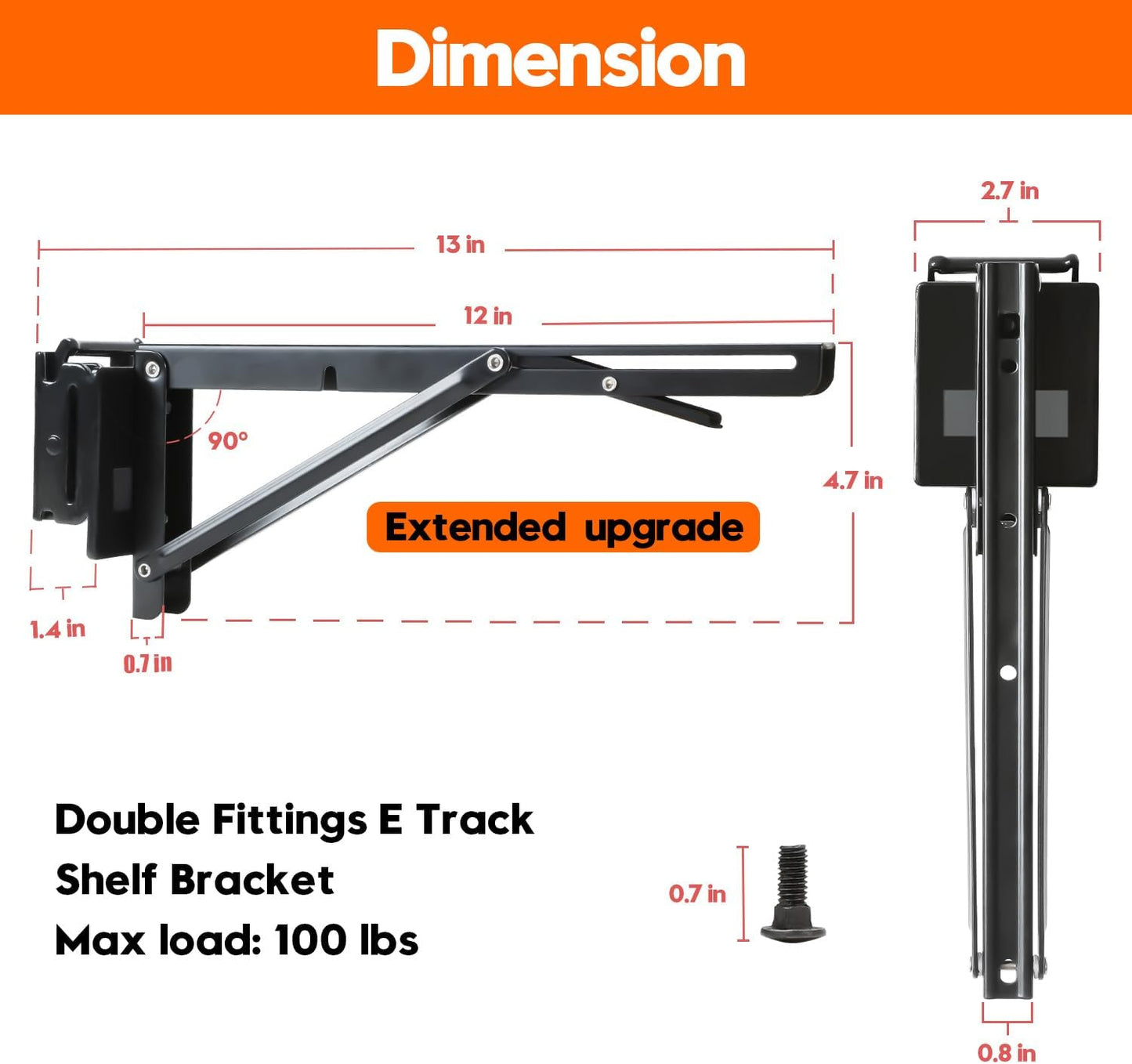 12 Inch Double Fittings E Track Shelf Bracket - Durable Hinged Collapsible Table Brackets - 4 Pack Black Powder Coating E-Track Accessories for etrack Workbench Shelves