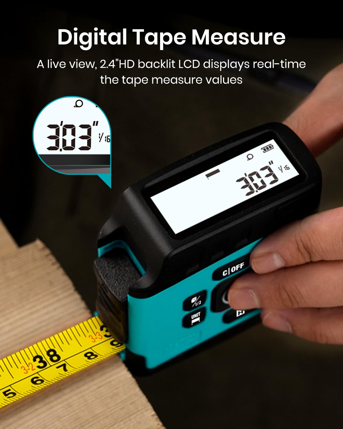 MiLESEEY DT20 Digital Laser Tape Measure,130 FT Laser Measuring Tool,16 FT Easy Read Digital Measuring Tape Retractable Manual-Locking Blade, Rechargeable Measurement Tool, Area/Volume/Pythagorean