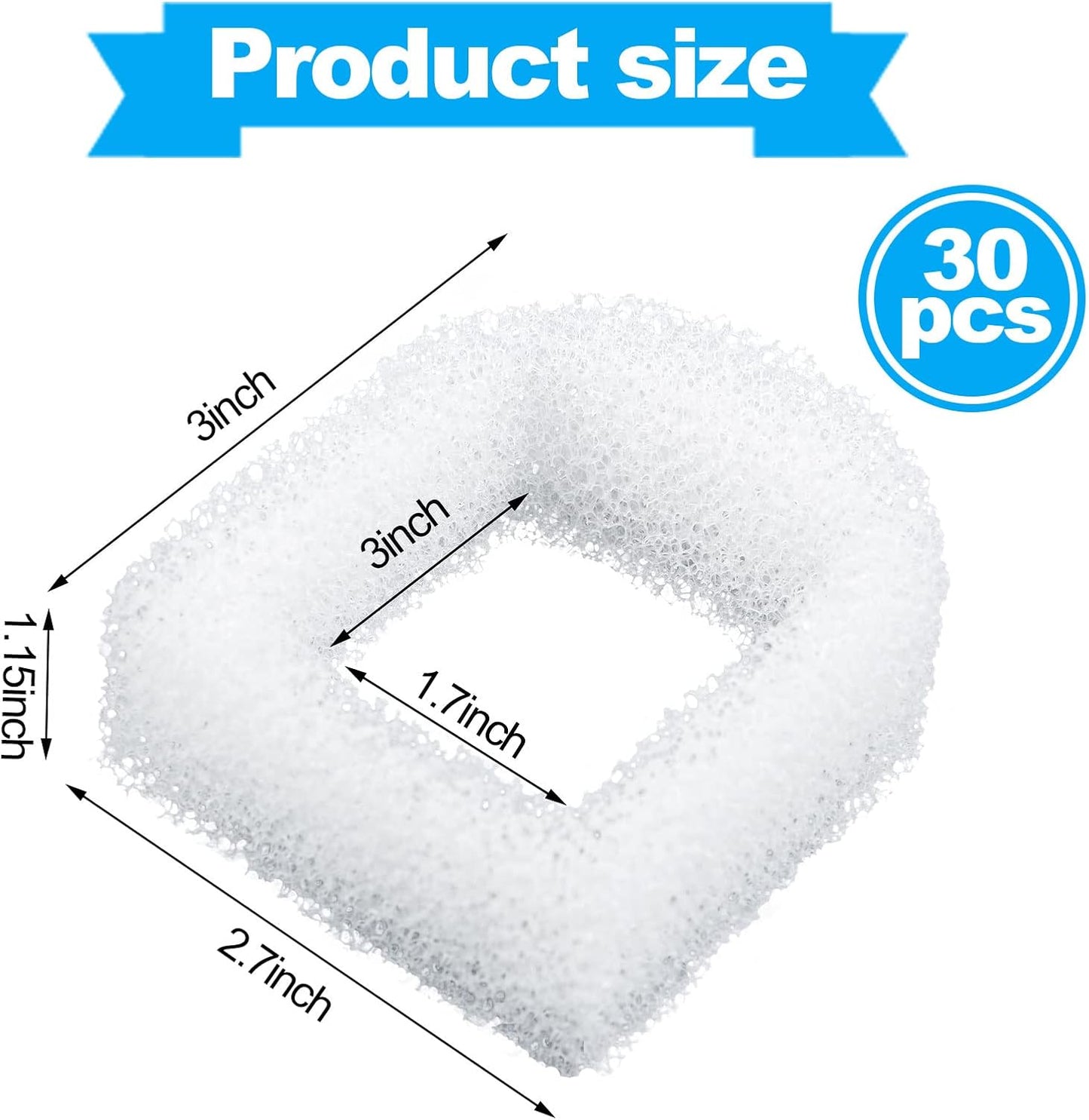 30 Pieces Pet Fountain Filter Foam Replacement Filters Foam Sponge Pre-Filters Drinking Water Fountain Filter Compatible with Drinkwell Ceramic and 360 Stainless Steel Pet Dog Cat Fountains